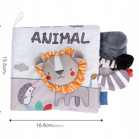 Książeczka sensoryczna dotykowa materiałowa miękka szeleść Dzikie Zwierzęta