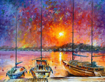 Obraz MALOWANIE PO NUMERACH dla dzieci RAMA W ZESTAWIE 50x40 Przystań Statki Zachód