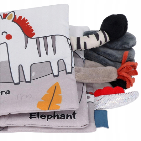 Książeczka sensoryczna dotykowa materiałowa miękka szeleść Dzikie Zwierzęta