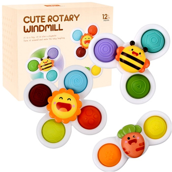 ZABAWKA DO KĄPIELI SENSORYCZNA 3 X FIDGET SPINER GRZECHOTKA Z PRZYSSAWKĄ