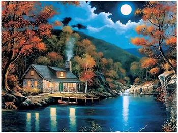 HAFT DIAMENTOWY Diamond Painting Mozaika Diamentowa Zestaw Dom nad jeziorem