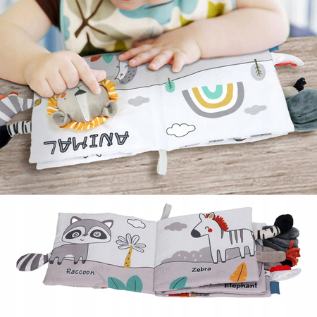 Książeczka sensoryczna dotykowa materiałowa miękka szeleść Dzikie Zwierzęta