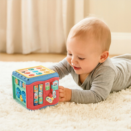 KOSTKA EDUKACYJNA 8w1 SORTER SENSORYCZNA SZEŚCIAN DLA DZIECI MONTESSORI UKŁ