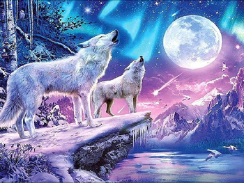 HAFT DIAMENTOWY Diamond Painting Mozaika Diamentowa Zimowa Zestaw Psy Wyjące Wilki