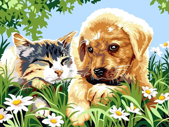 HAFT DIAMENTOWY Diamond Painting Mozaika Diamentowa Dla Dzieci Pies i Kot