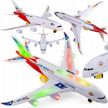 SAMOLOT PASAŻERSKI ŚWIATŁO DŹWIĘK jeździ DUŻY 45 cm A380 diody LED