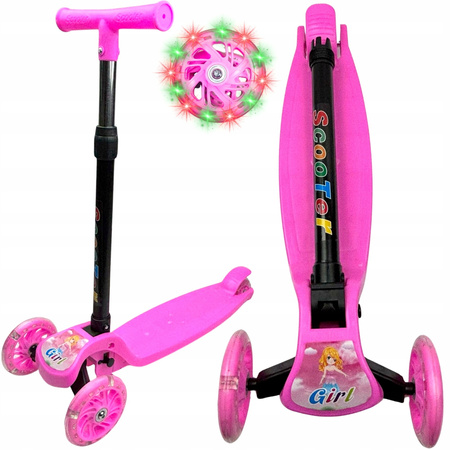 Hulajnoga Trójkołowa Balansowa Dla Dzieci świecące Koła LED Składana Różowa