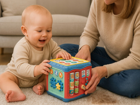 KOSTKA EDUKACYJNA 8w1 SORTER SENSORYCZNA SZEŚCIAN DLA DZIECI MONTESSORI UKŁ