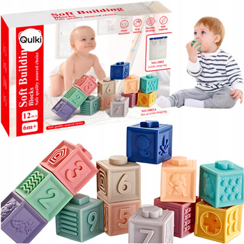 KLOCKI Sensoryczne EDUKACYJNY zestaw klocków SENSORYCZNA ZABAWKA Miękkie 12