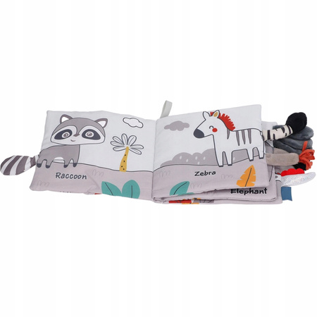 Książeczka sensoryczna dotykowa materiałowa miękka szeleść Dzikie Zwierzęta