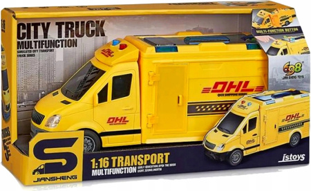 SAMOCHÓD DOSTAWCZY BUS KURIER DHL AUTO KURIERA DLA DZIECI ŚWIATŁA I DŹWIĘKI