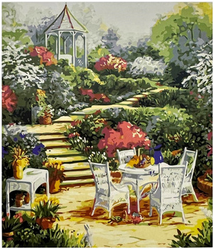 Obraz MALOWANIE PO NUMERACH RAMA W ZESTAWIE 50x40 Śniadanie w Ogrodzie Altana