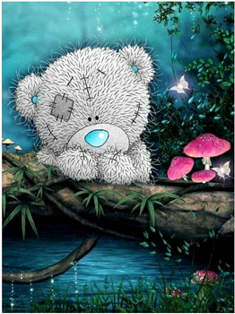 Obraz MALOWANIE PO NUMERACH Pampicio RAMA 50x40 Miś nad rzeczką