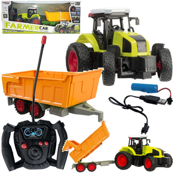 DUŻY TRAKTOR ZDALNIE STEROWANY Z PRZYCZEPĄ RC CIĄGNIK 39cm ładowanie USB