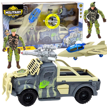 Zestaw Militarny Helikopter Auto wojskowe Myśliwiec Wojsko Żołnierz Figurki