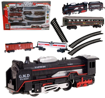 Pociąg kolejka zasilana jeżdżąca zestaw tory lokomotywa wagoniki ciuchcia LED