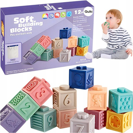 KLOCKI Sensoryczne EDUKACYJNY zestaw klocków SENSORYCZNA ZABAWKA Miękkie 12