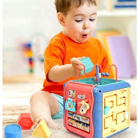 KOSTKA EDUKACYJNA 8w1 SORTER SENSORYCZNA SZEŚCIAN DLA DZIECI MONTESSORI UKŁ