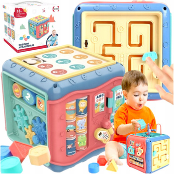 KOSTKA EDUKACYJNA 8w1 SORTER SENSORYCZNA SZEŚCIAN DLA DZIECI MONTESSORI UKŁ