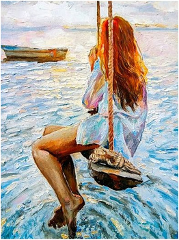 Obraz MALOWANIE PO NUMERACH Pampicio RAMA 50x40 Kobieta nad wodą
