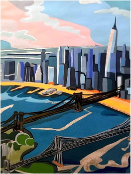 Obraz  dla dzieci MALOWANIE PO NUMERACH RAMA W ZESTAWIE 50x40 Miasto Wieżowce Most