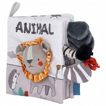 Książeczka sensoryczna dotykowa materiałowa miękka szeleść Dzikie Zwierzęta