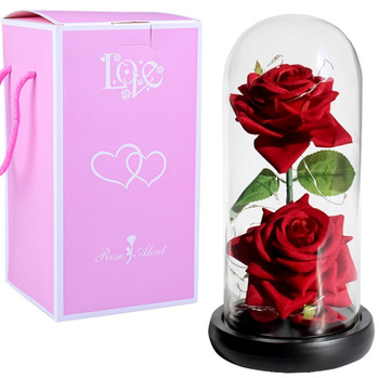 WIECZNA RÓŻA W SZKLE ŚWIATEŁKA LED flower box rose