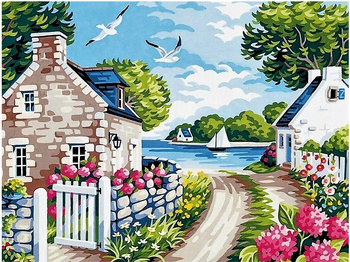 HAFT DIAMENTOWY Diamond Painting Mozaika Diamentowa Zestaw Wioska nad morzem