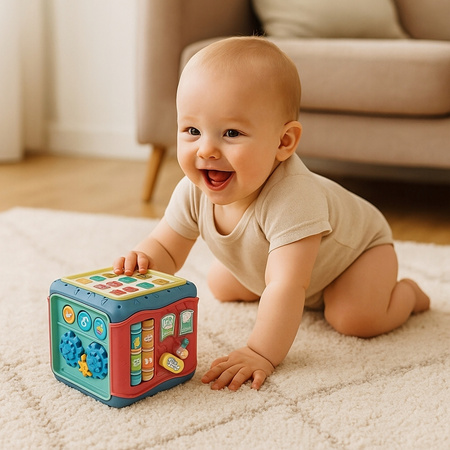 KOSTKA EDUKACYJNA 8w1 SORTER SENSORYCZNA SZEŚCIAN DLA DZIECI MONTESSORI UKŁ