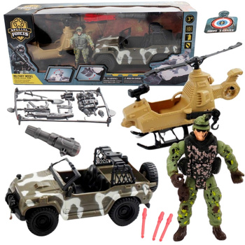 Zestaw Militarny Pojazd bojowy Buggy Helikopter Figurka + akcesoria