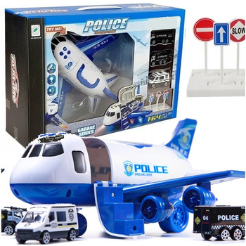 Samolot Rozkładany Parking Policja + Auta Duży Policyjny Transportowy Napęd