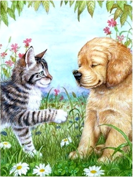 HAFT DIAMENTOWY Diamond Painting Mozaika Diamentowa Dla dzieci Zestaw Pies i Kotek