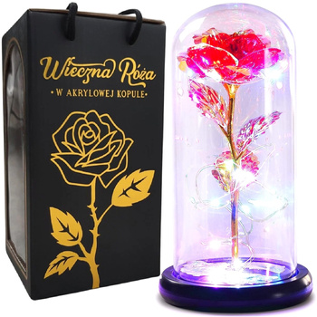 WIECZNA RÓŻA W SZKLE ŚWIECĄCA LED PREZENT NA WALENTYNKI DZIEŃ BABCI KOBIET