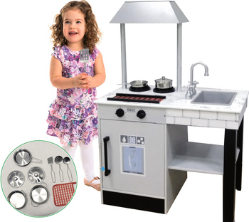 KUCHNIA DREWNIANA DUŻA DLA DZIECI DWUSTRONNA ŚWIATŁO DŹWIĘK 