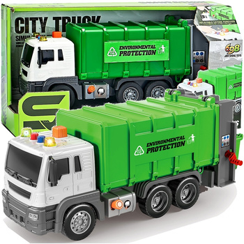 ŚMIECIARKA CIĘŻARÓWKA SEGREGACJA ŚMIECI DŹWIĘK ŚWIATŁO DUŻE AUTO Z KOSZAMI