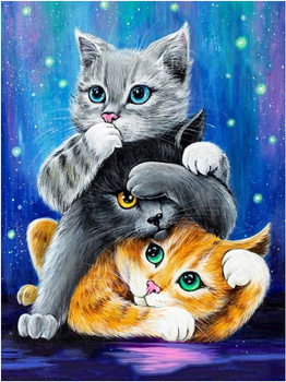 Obraz MALOWANIE PO NUMERACH Pampicio RAMA 50x40 Kot KOTKI Trzy