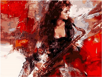 Obraz MALOWANIE PO NUMERACH Kobieta Saksofonistka 30x40 ZESTAW Z RAMĄ