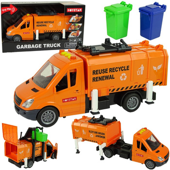 AUTO ŚMIECIARKA CIĘŻARÓWKA Z PODNOSZONYM ŚMIETNIKIEM SAMOCHÓD ŚWIATŁO DZWIEKI