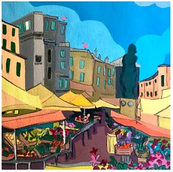 Obraz MALOWANIE PO NUMERACH RAMA W ZESTAWIE 50x40 Targ Kwiaty Miasteczko