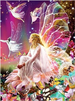 Obraz MALOWANIE PO NUMERACH Dla DZIECI KSIĘŻNICZKA I MOTYLE 40x50 ZESTAW Z RAMĄ