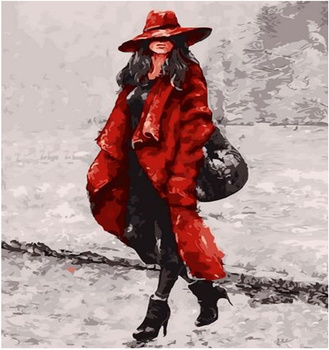 Obraz do malowania dla dzieci MALOWANIE PO NUMERACH RAMA W ZESTAWIE 50x40 Kobieta W Czerwonym Płaszczu