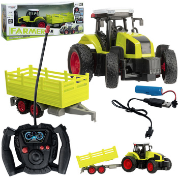 DUŻY TRAKTOR ZDALNIE STEROWANY Z PRZYCZEPĄ RC CIĄGNIK 39cm ładowanie USB