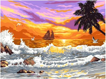 Obraz MALOWANIE PO NUMERACH RAMA W ZESTAWIE 50x40 Morskie Fale Morze Zachód