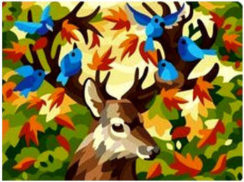 Obraz MALOWANIE PO NUMERACH RAMA W ZESTAWIE 50x40 Jeleń Ptaki Ptaszki