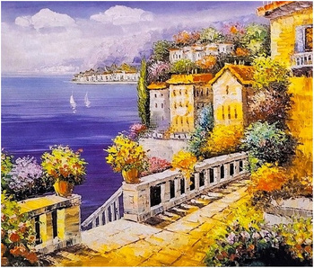 Obraz MALOWANIE PO NUMERACH RAMA W ZESTAWIE 50x40 dla dzieci Miasto Jezioro Pejzaż