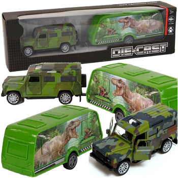 Zestaw Auto terenowe z przyczepą kempingową Kamper z otwieranymi drzwiami