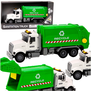 Duża Śmieciarka z koszami Auto Samochód miejski Napędzany + światła dźwięki