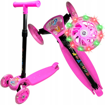 Hulajnoga Trójkołowa Balansowa Dla Dzieci świecące Koła LED Składana Różowa