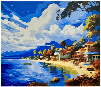 Obraz MALOWANIE PO NUMERACH RAMA W ZESTAWIE 50x40 Domki Na Tropikalnej Wyspie